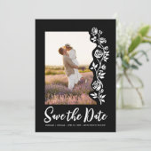Save The Date Photo Rose noir blanc romantique simple (Debout devant)