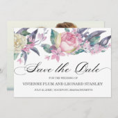 Save The Date Photo Rose Rose Rose Rose Floral Enregistrer la da (Devant / Derrière)