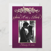 Save The Date Photo, Roses & Monogram - Prune (Devant)