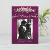 Save The Date Photo, Roses & Monogram - Prune (Debout devant)