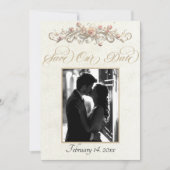 Save The Date Photo, Roses & Monogramme - Crème (Devant)