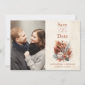 Save The Date Photo Rouille Fleurs en terre cuite Brûlé Orange C (Devant)