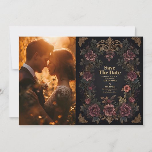 Save The Date Photo Royal Victorian Floral Mariage gothique (Devant)