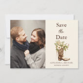 Save The Date Photo Rustic Botanical Greenery Mariage (Devant)