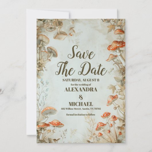 Save The Date Photo Rustic Elegant Mariage de champignon de bois (Devant)