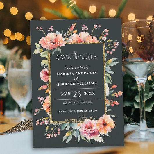 Save The Date Photo Rustic Floral Gold Frame Enregistrer la cart