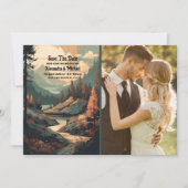 Save The Date Photo Rustic Mountain Forest Mariage À feuillage p (Devant)
