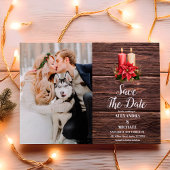 Save The Date Photo Rustic Wood Poinsettia Mariage de Noël