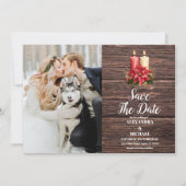 Save The Date Photo Rustic Wood Poinsettia Mariage de Noël (Devant)