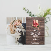 Save The Date Photo Rustic Wood Poinsettia Mariage de Noël (Debout devant)