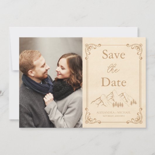 Save The Date Photo Rustic Woods Mountain Sketch Mariage (Devant)
