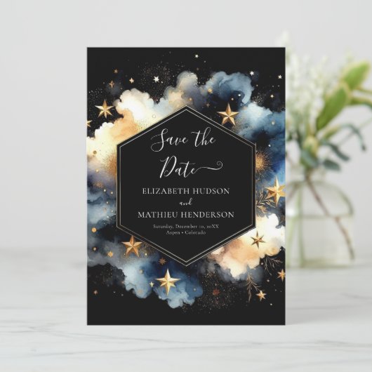 Save The Date Photo Rustique Mariage céleste (Debout devant)