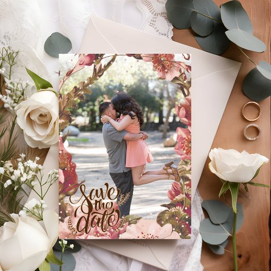 Save The Date Photo Rustique Rose Floral