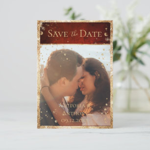 Save The Date Photo Rustique Rouge Or Plat Enregistrer La Date