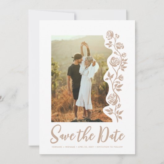 Save The Date Photo Sable Beige Main dessinée Rose QR Code Websi (Devant)