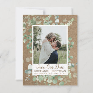 Save The Date Photo Sauvez la date avec cadre vert Eucalyptus