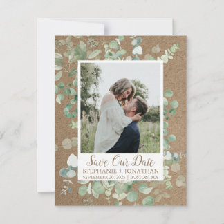 Save The Date Photo Sauvez la date avec cadre vert Eucalyptus