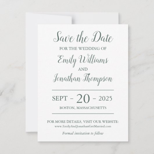 Save The Date Photo Save Our Date avec cadre Eucalyptus Vert (Dos)