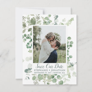 Save The Date Photo Save Our Date avec cadre Eucalyptus Vert