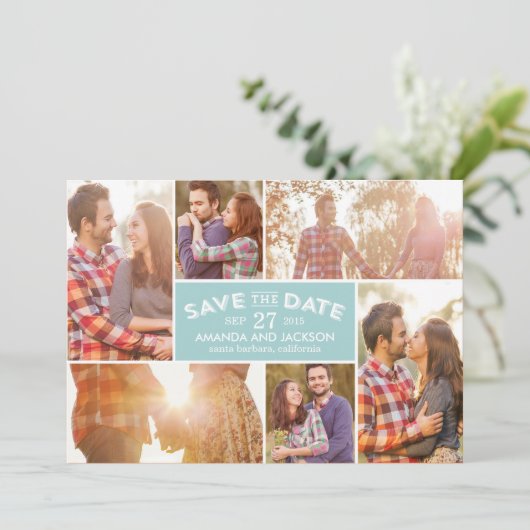 Save The Date Photo Showcase Enregistrer La Date - Bleu (Debout devant)