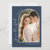 Save The Date Photo Simple Elegant Mariage bleu marine (Devant)