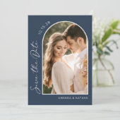 Save The Date Photo Simple Elegant Mariage bleu marine (Debout devant)