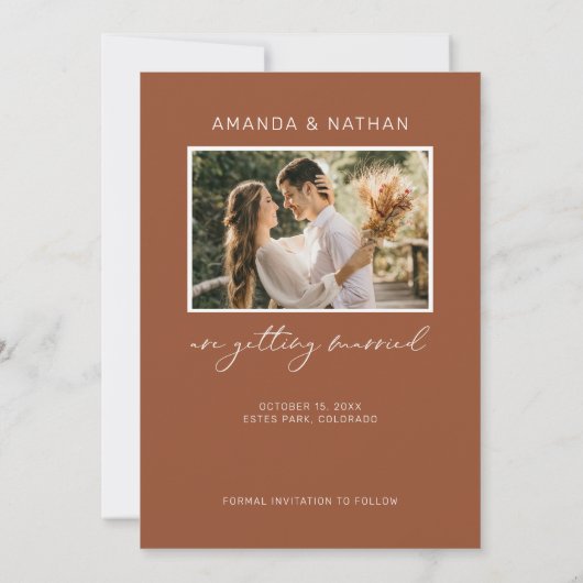 Save The Date Photo Simple Elegant Mariage en terre cuite (Dos)