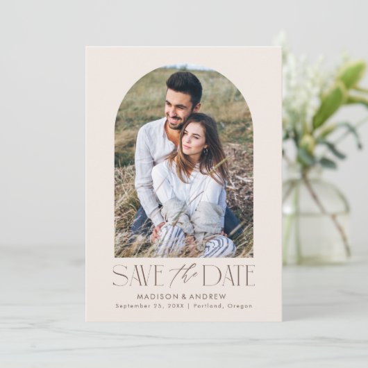 Save The Date Photo simple et moderne Arc de crème (Debout devant)