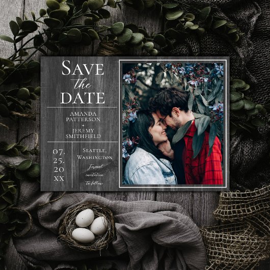 Save The Date Photo simple et rustique | Gris Enregistrer la dat
