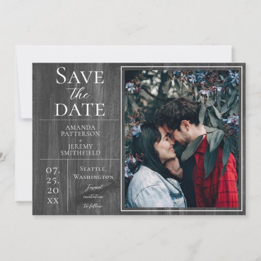 Save The Date Photo simple et rustique | Gris Enregistrer la dat (Devant)