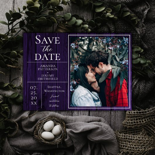 Save The Date Photo simple et rustique | Purple Enregistrer la d