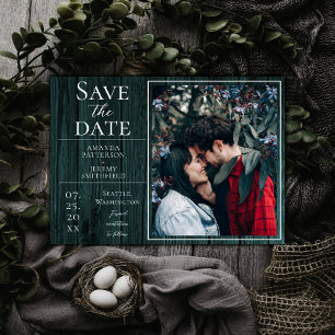 Save The Date Photo simple et rustique Turquoise Enregistrer l
