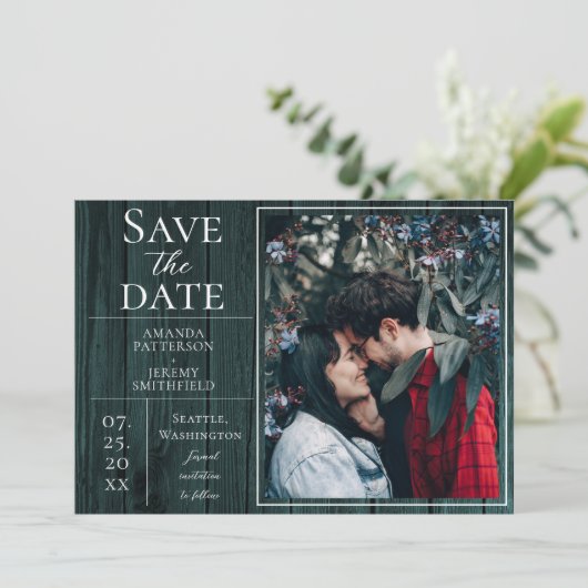 Save The Date Photo simple et rustique | Turquoise Enregistrer l (Debout devant)