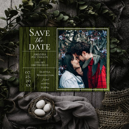 Save The Date Photo simple et rustique | Vert Enregistrer la dat