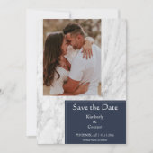 Save The Date Photo simple marbré bleu marine (Devant)