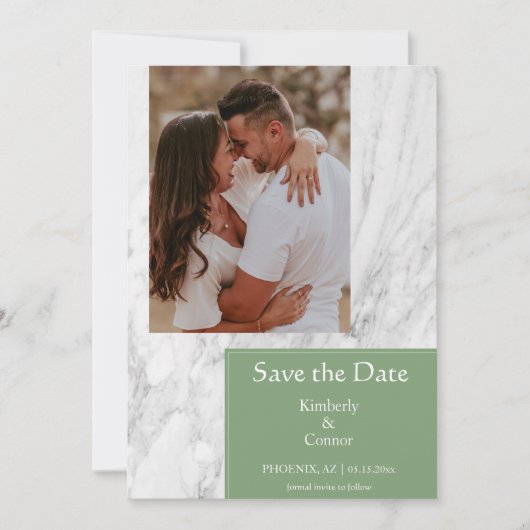 Save The Date Photo simple marbré vert mousse (Devant)