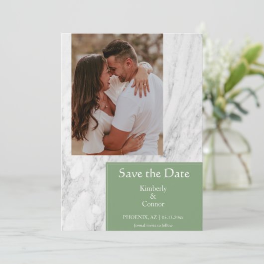 Save The Date Photo simple marbré vert mousse (Debout devant)