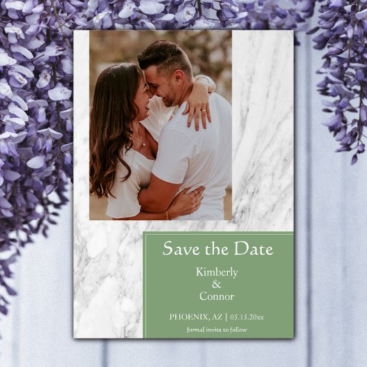 Save The Date Photo simple marbré vert mousse