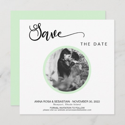 Save The Date *~* PHOTO Simple Mint Boho Wedding Enregistrer La (Devant / Derrière)