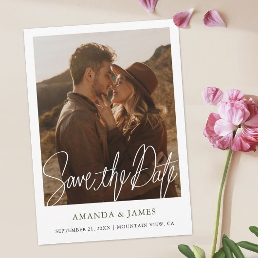 Save The Date Photo simple moderne de typographie verte