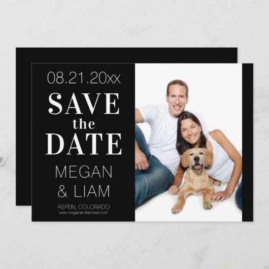 Save The Date Photo simple moderne en noir et blanc (Devant / Derrière)