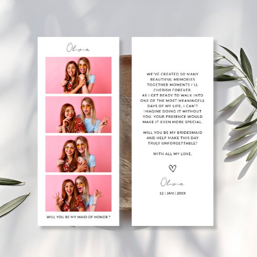 Save The Date Photo Strip 4 Photos Bridesmaid Proposition Card