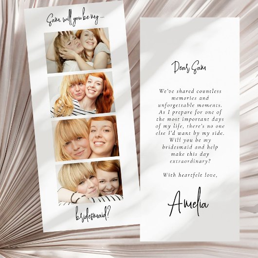 Save The Date Photo Strip 4 Photos Bridesmaid Proposition Card