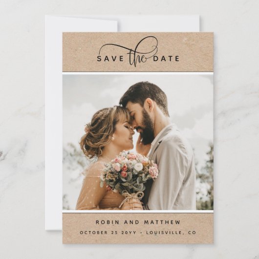 Save The Date Photo, Style Kraft, Élégant Mariage rustique moder (Devant)