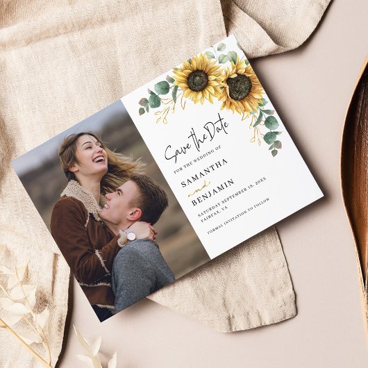 Save The Date Photo Sunflower Eucalyptus Mariage