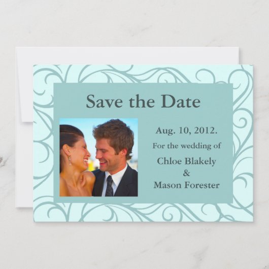 Save The Date Photo & Swirls Enregistrer la Date (aqua) (Devant)