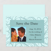 Save The Date Photo & Swirls Enregistrer la Date (aqua) (Devant / Derrière)