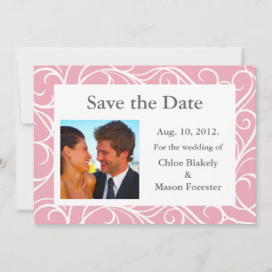 Save The Date Photo & Swirls Enregistrer la Date (rose)