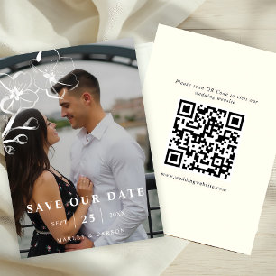 Save The Date Photo tirée à la main du Mariage Floral QR Code