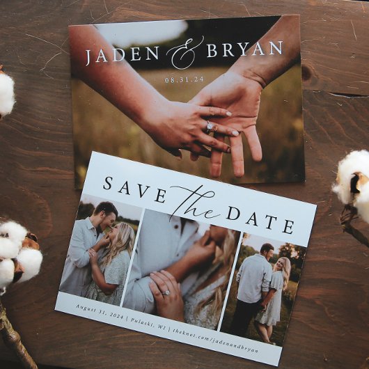 Save The Date Photo Trio moderne Enregistrer la date double face